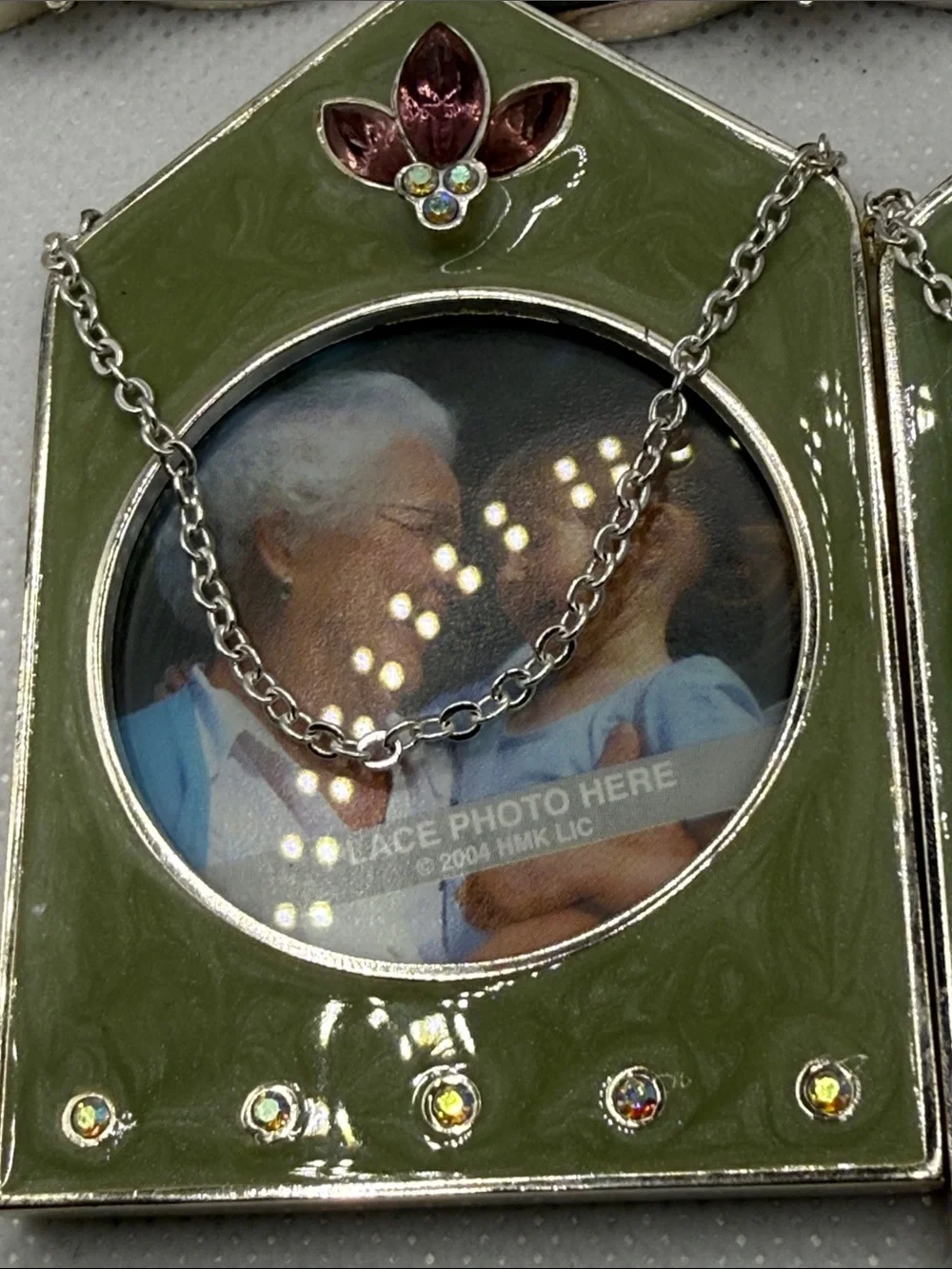 5 Hallmark Olive Green & lime  Enamel Photo Frame picture Aurora & rhinestones